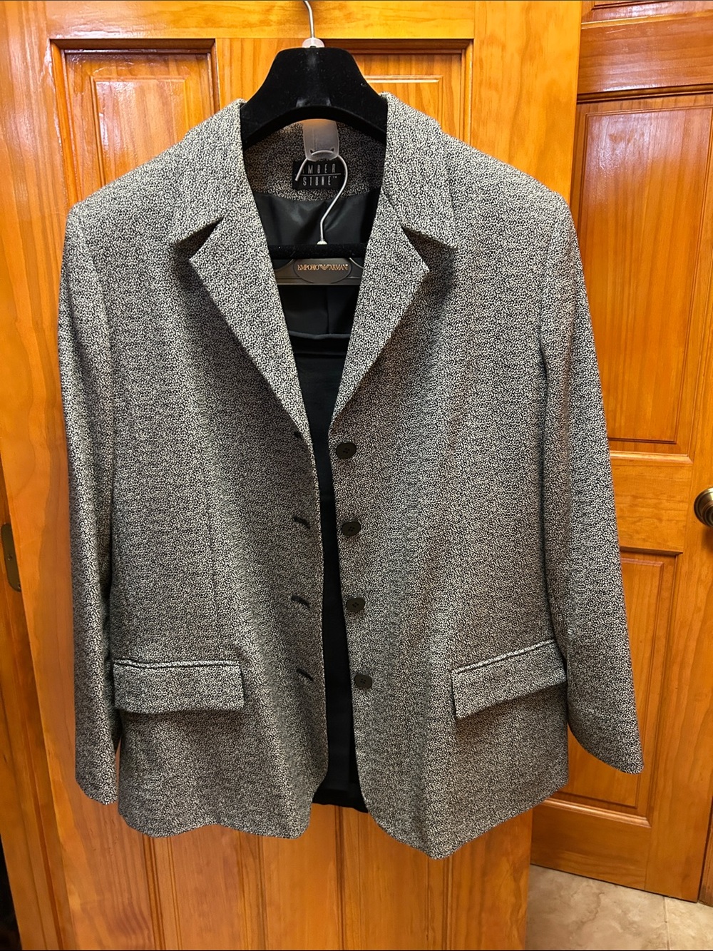 Classic Gray Women's Blazer and black skirt
